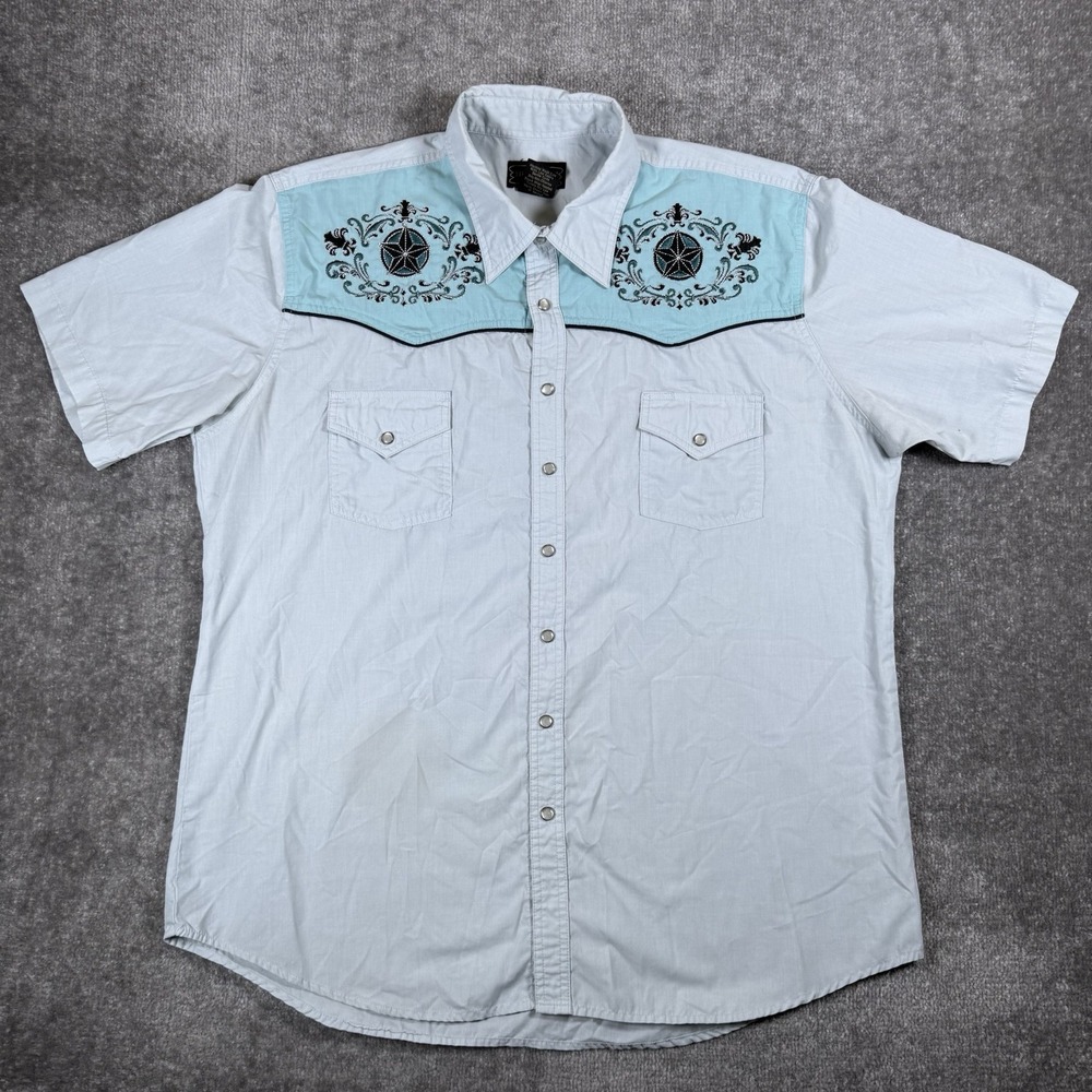 High Noon Shirt Men's XL Blue Embroidered Pearl Snap Western Yoke Cowboy